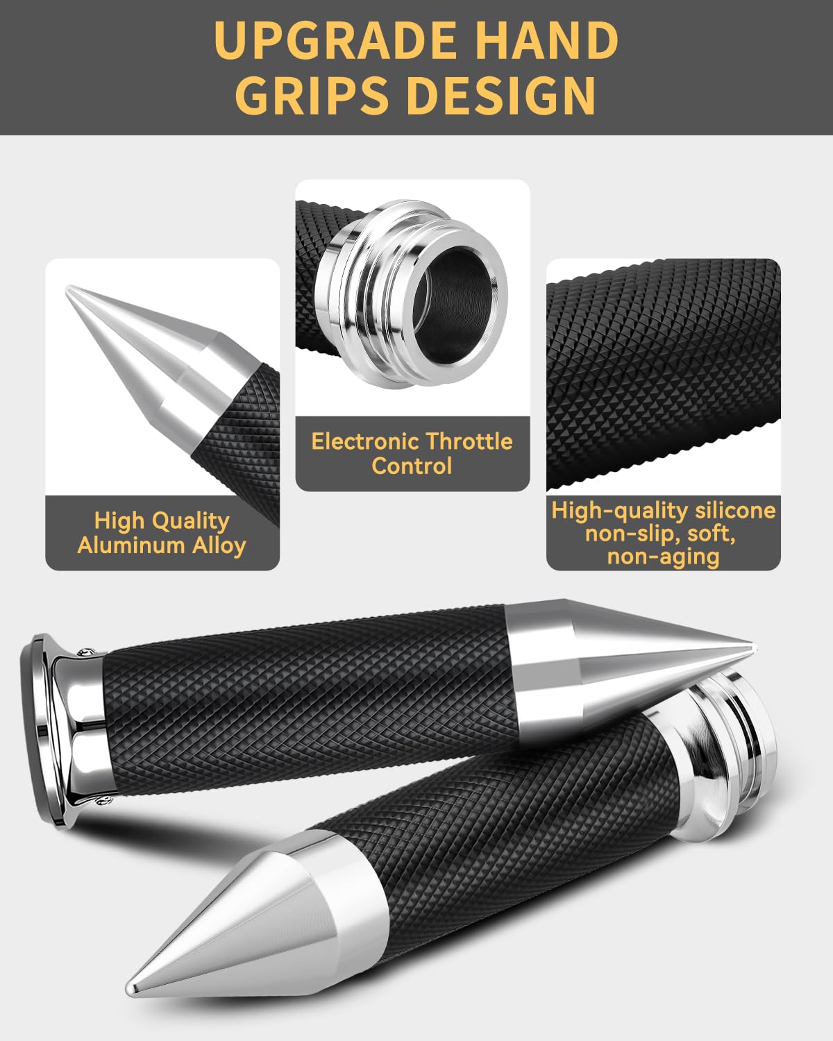 Beyisi spike-style grips, side profile, distinctive design and improved control.