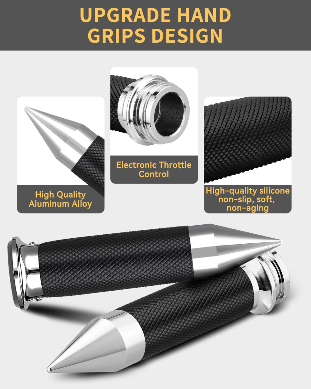 Beyisi spike-style grips, side profile, distinctive design and improved control.