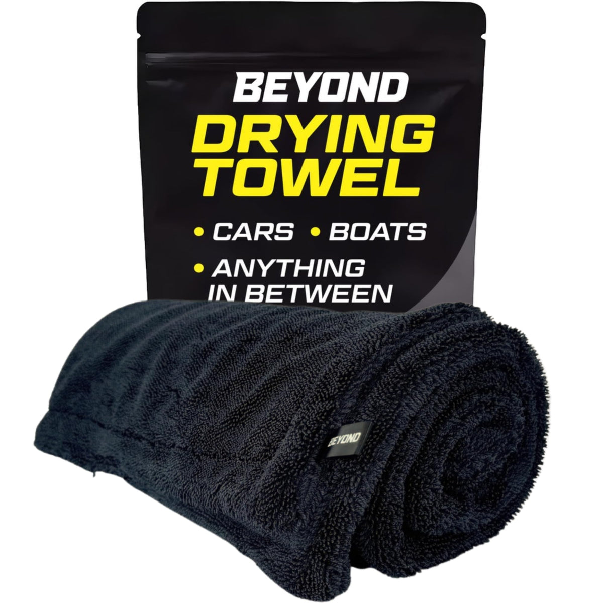 Beyond Braid drying towel front view shows large coverage for quick, streak-free vehicle drying.