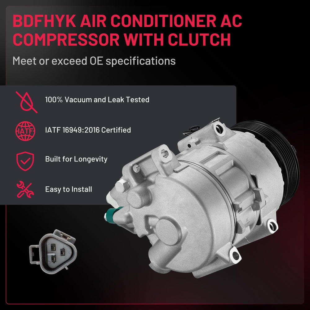 BDFHYK 98315 A/C compressor with O-rings included for secure sealing.