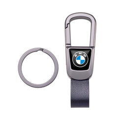 BFIVEANTE leather keychain for BMW X1 close-up with braided rope and premium finish.