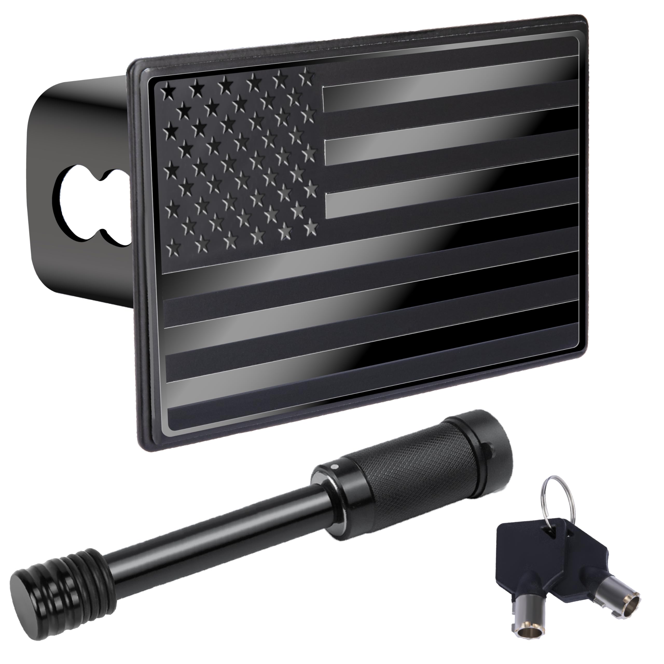 BFXM American flag hitch cover in stainless steel protects the hitch with patriotic style.