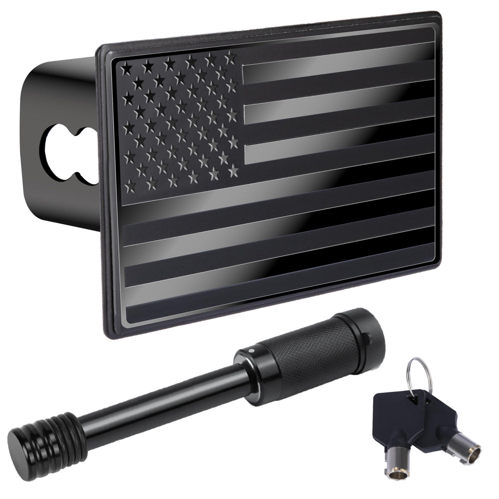 BFXM American flag hitch cover in stainless steel protects the hitch with patriotic style.