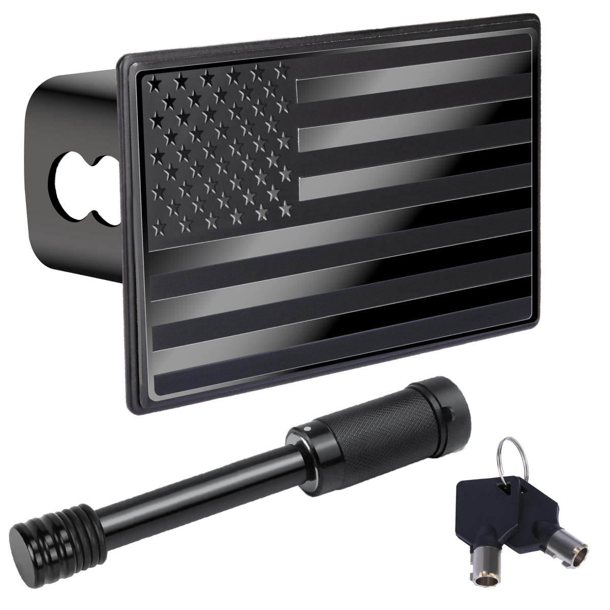 BFXM American flag hitch cover in stainless steel protects the hitch with patriotic style.