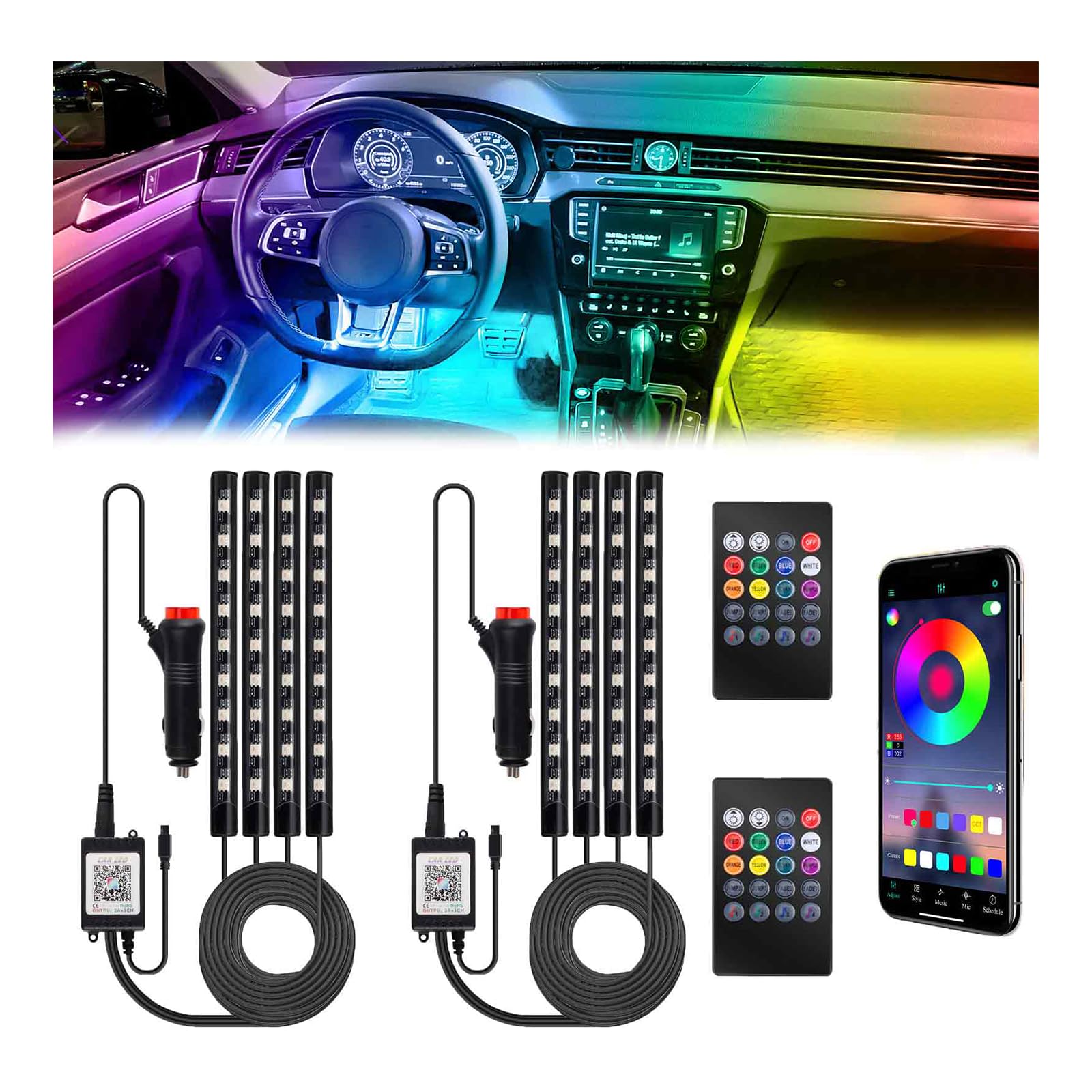 BFXM car interior lights illuminate the footwell with vibrant color for enhanced nighttime visibility