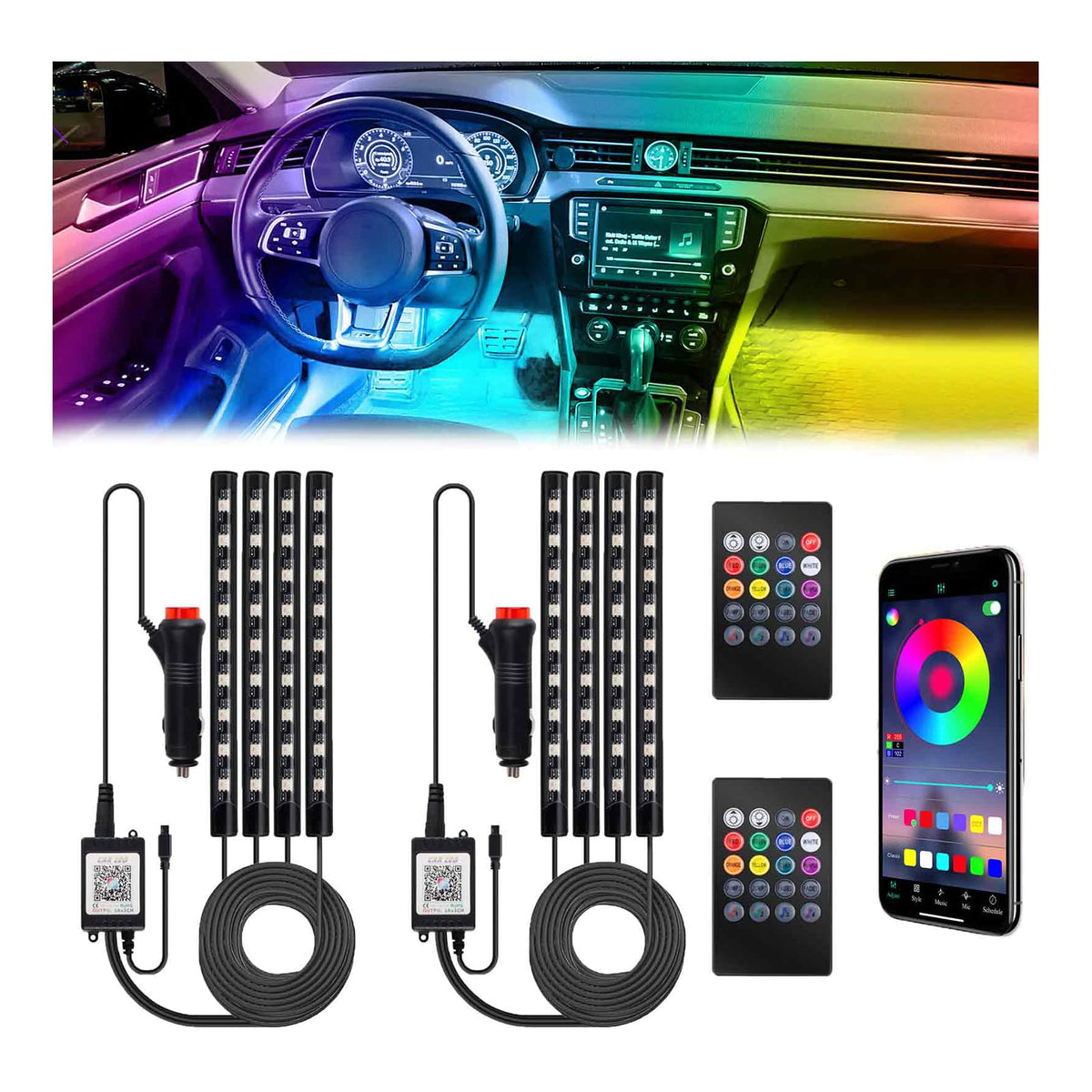 BFXM car interior lights illuminate the footwell with vibrant color for enhanced nighttime visibility