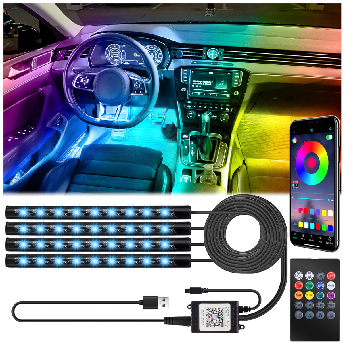 BFXM 48-LED car interior lights provide bright footwell and dash illumination.
