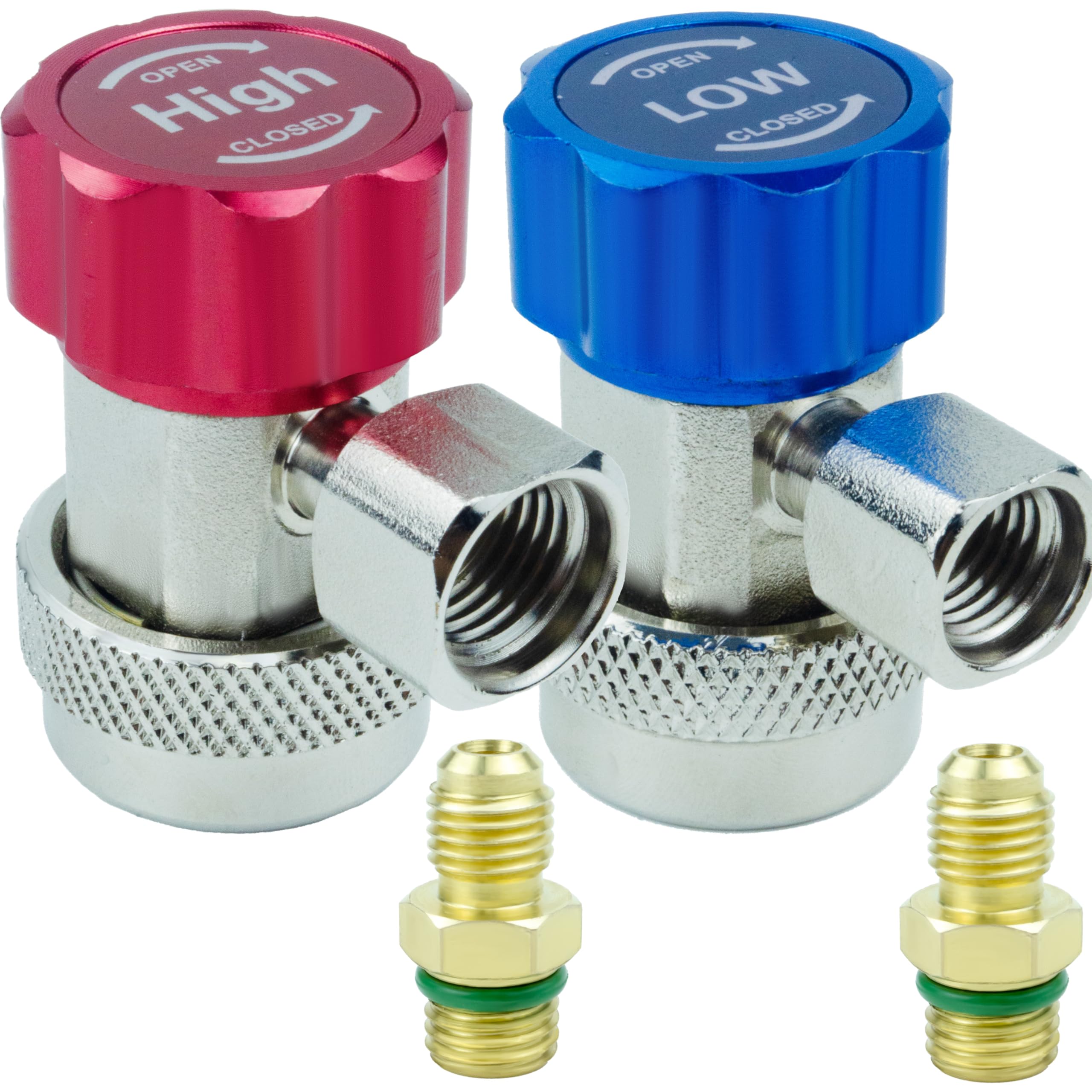 BFXM R134a quick coupler set 2 front view for reliable AC service connections