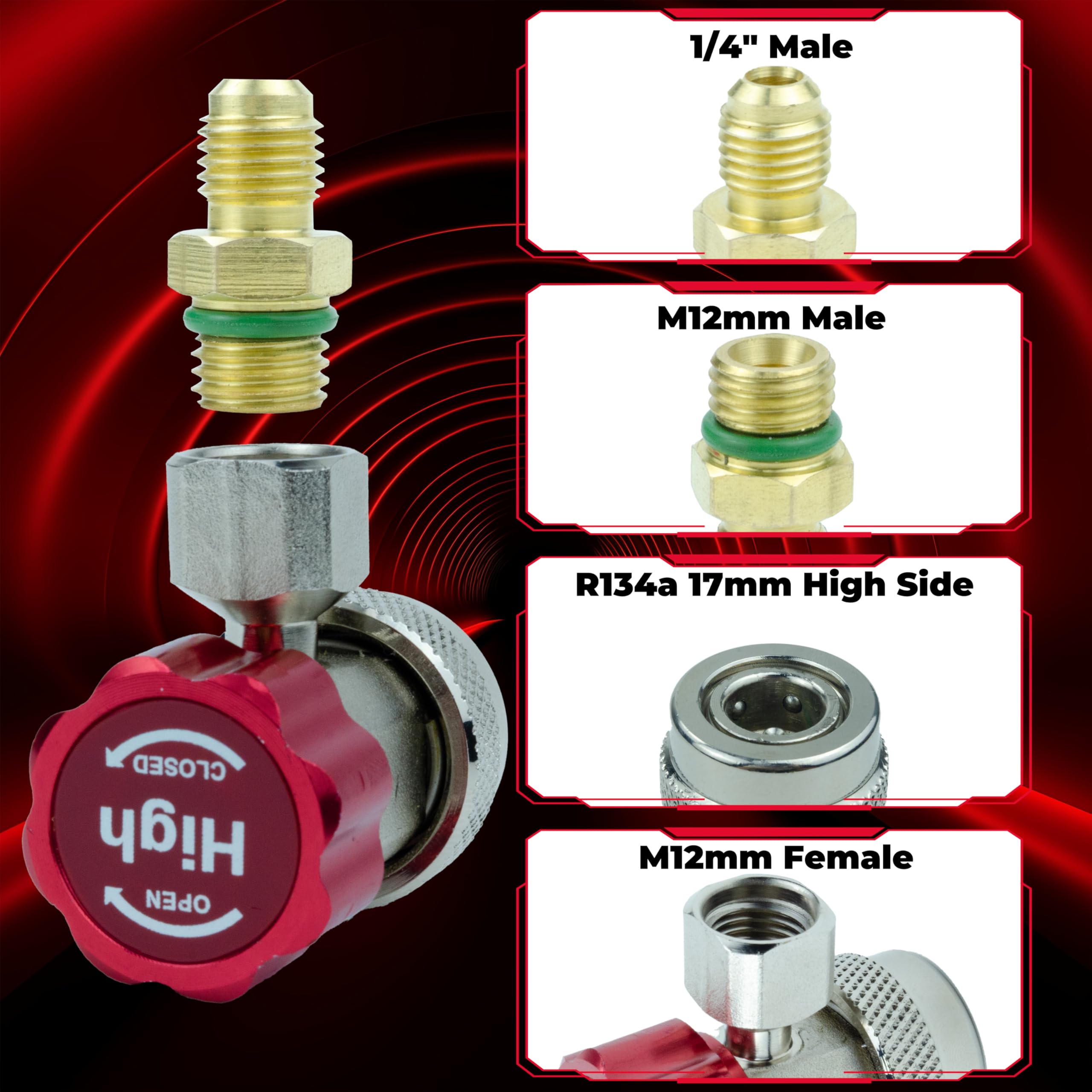 BFXM R134a quick coupler set 2 side view for compact fit