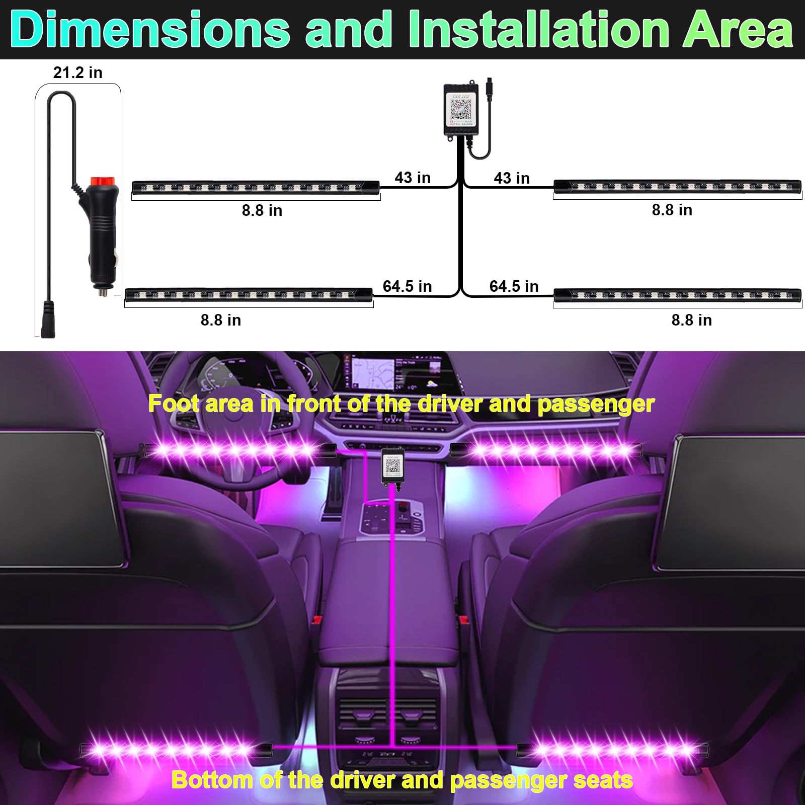 BFXM RGB car interior strip offers color-changing ambient lighting.
