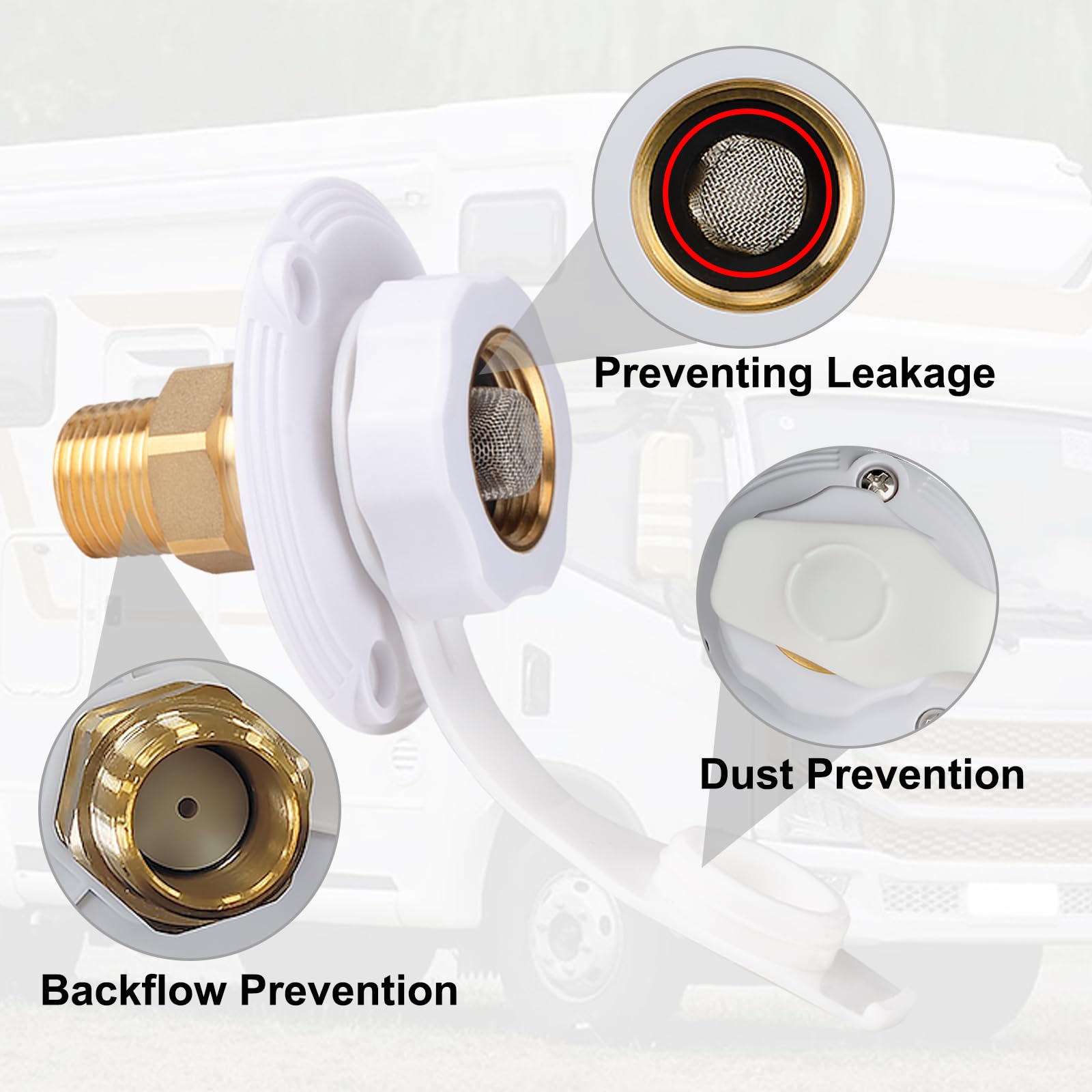 BFXM RV city water inlet features a sealing ring for a tight seal