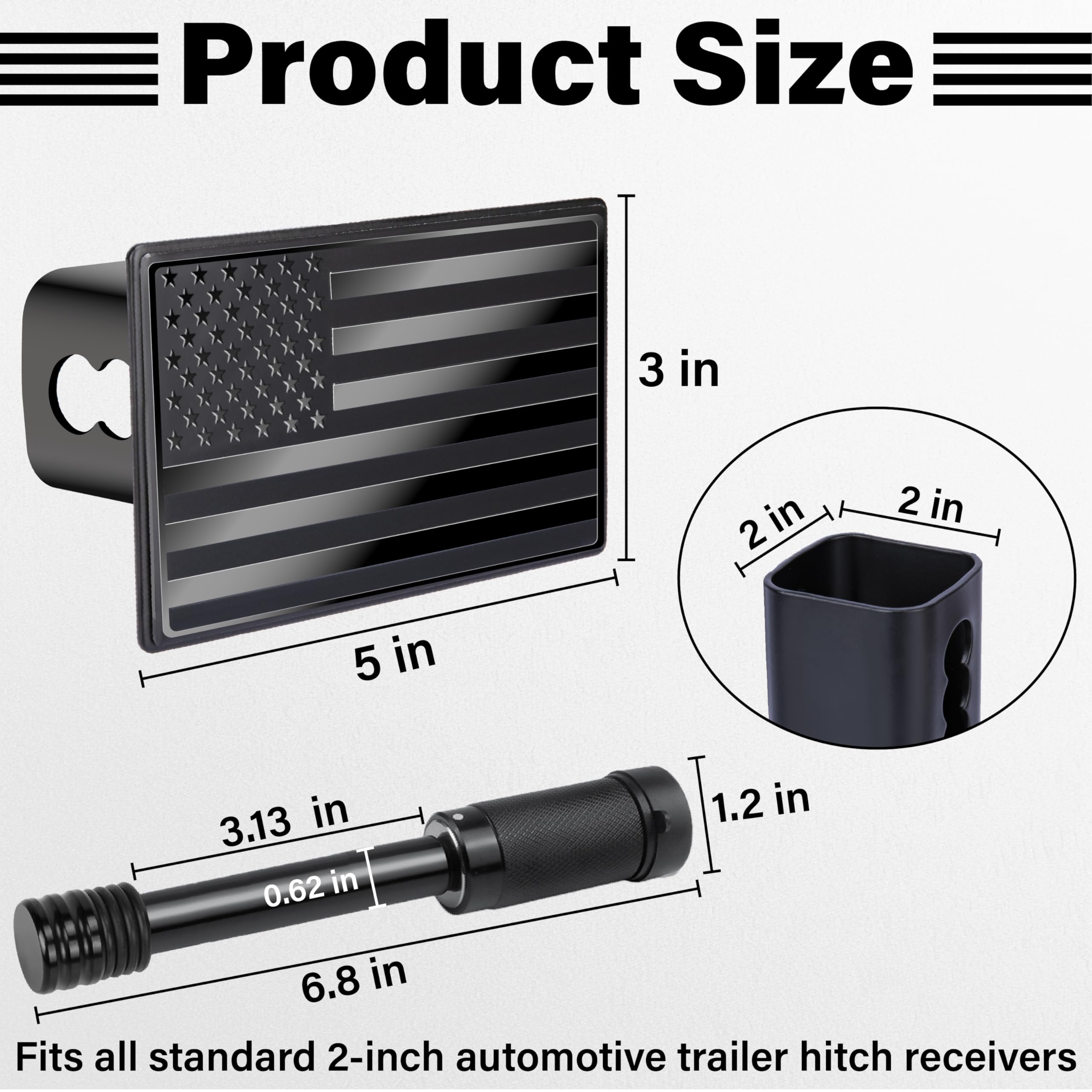 Close-up of the stainless steel hitch cover showing anti-vibration pins and durable finish.