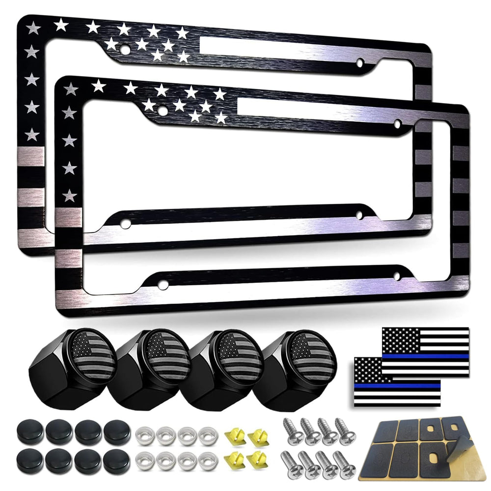 BGGTMO American flag license plate frame front view showcases durable aluminum construction.