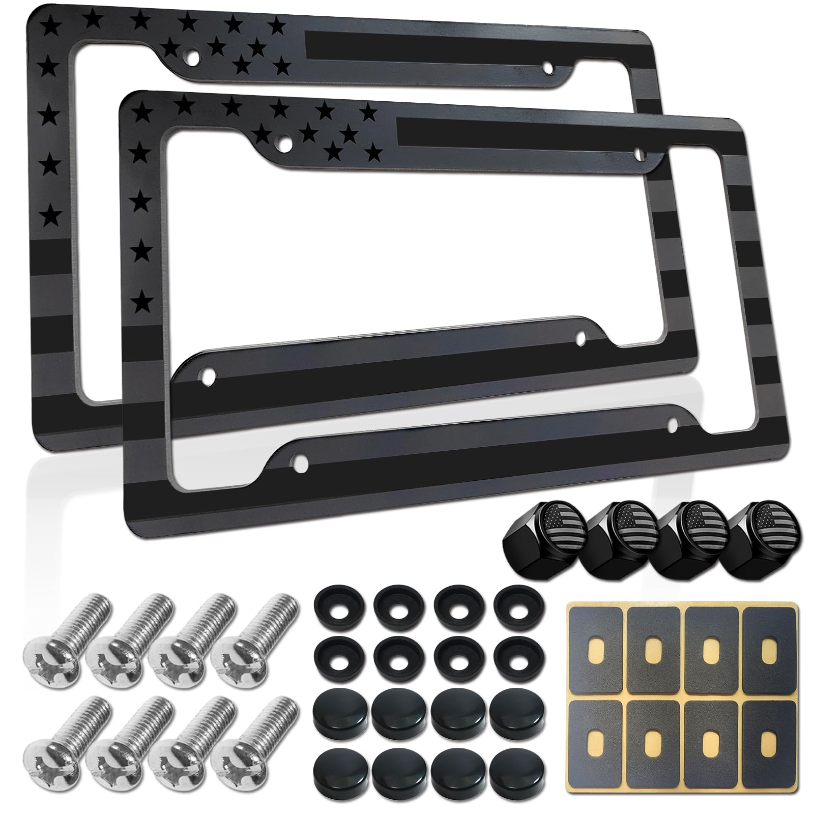 BGGTMO American Flag License Plate Frame front view highlighting durable aluminum build.
