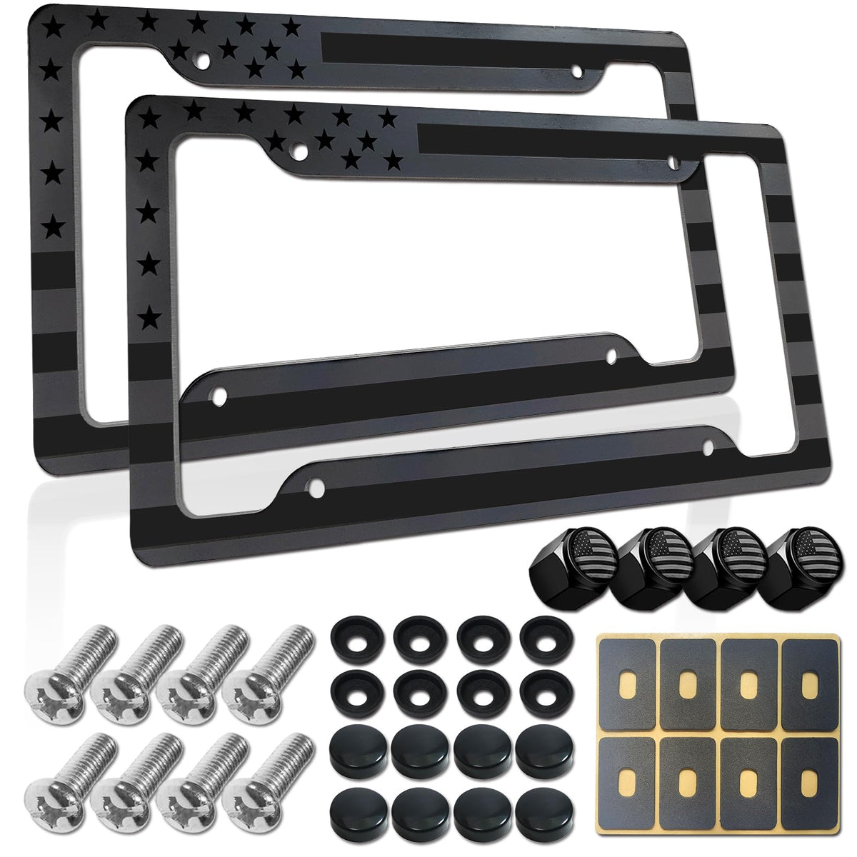 BGGTMO American Flag License Plate Frame front view highlighting durable aluminum build.