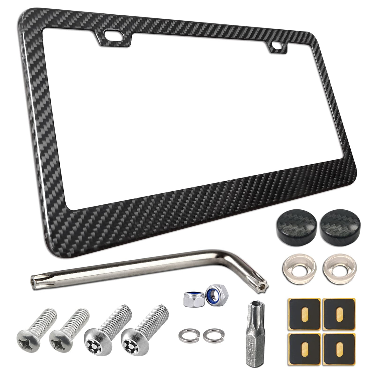 BGGTMO carbon fiber frame front view with glossy finish enhances premium car styling.