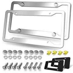 BGGTMO stainless steel license plate frame front view with mirror finish and rust resistance.