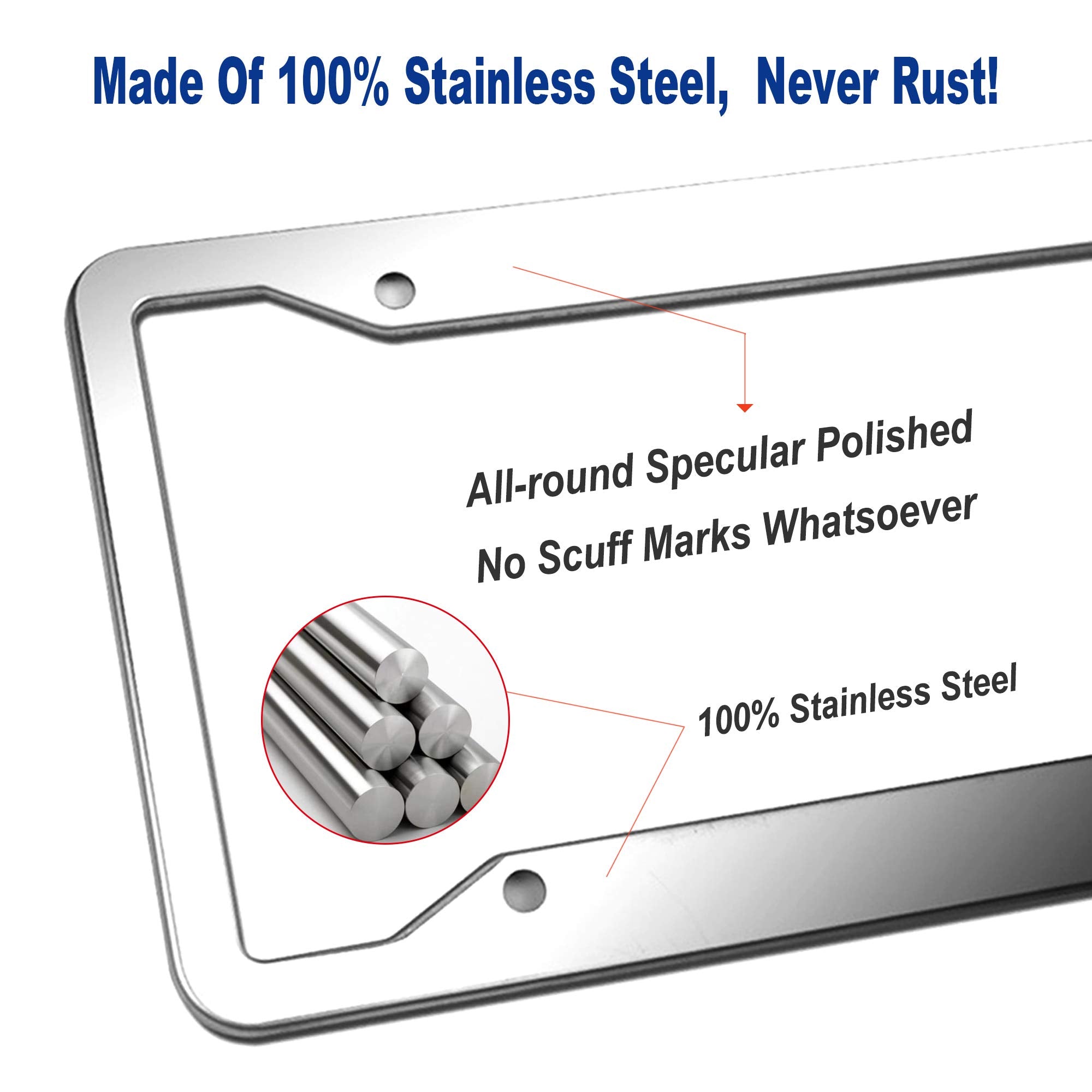 BGGTMO stainless steel license plate frame rear view shows a sleek mirror polish.
