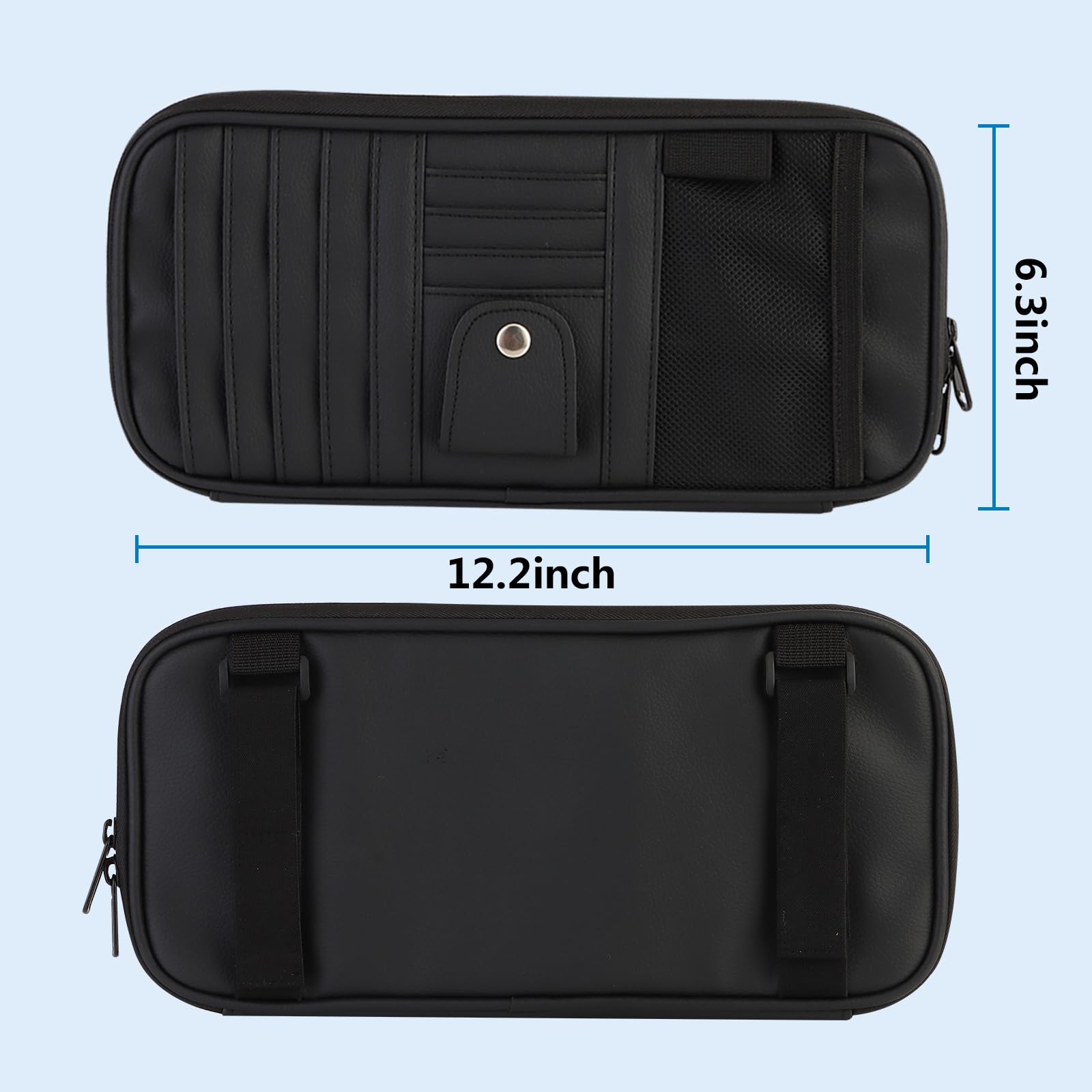 BGMTIMAI car visor organizer zipper detail shows durable, high quality PU leather