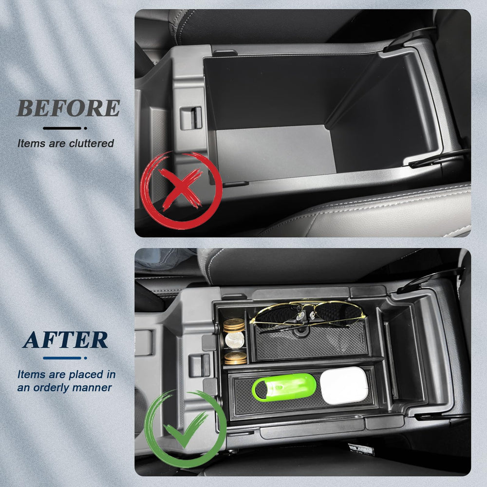 BIBIBO Crosstrek center-console organizer material uses durable ABS with gloss.
