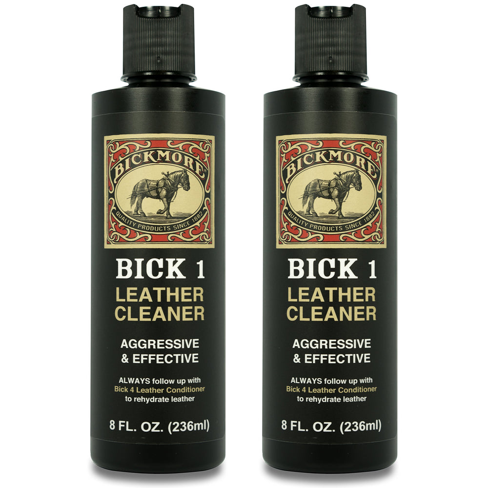 Bickmore Bick 1 Leather Cleaner bottle removes dirt and stains from leather gear.
