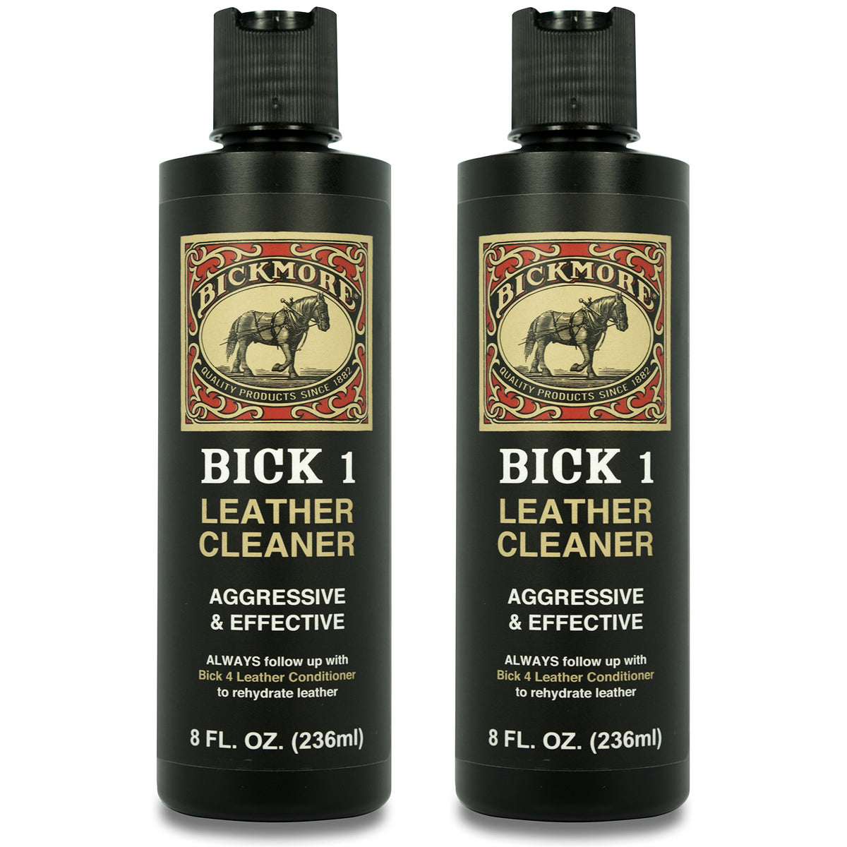 Bickmore Bick 1 Leather Cleaner bottle removes dirt and stains from leather gear.