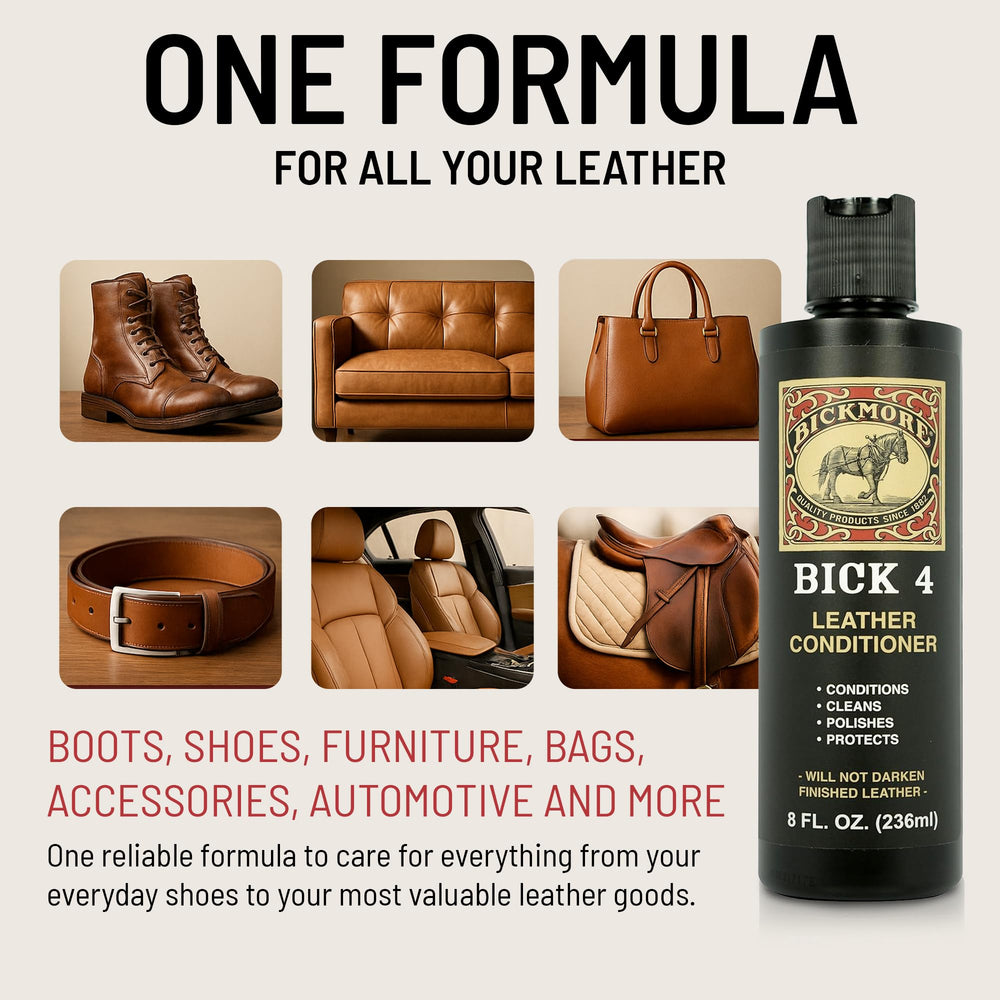 Bickmore Bick 4 Leather Conditioner application on soft cloth for easy care.