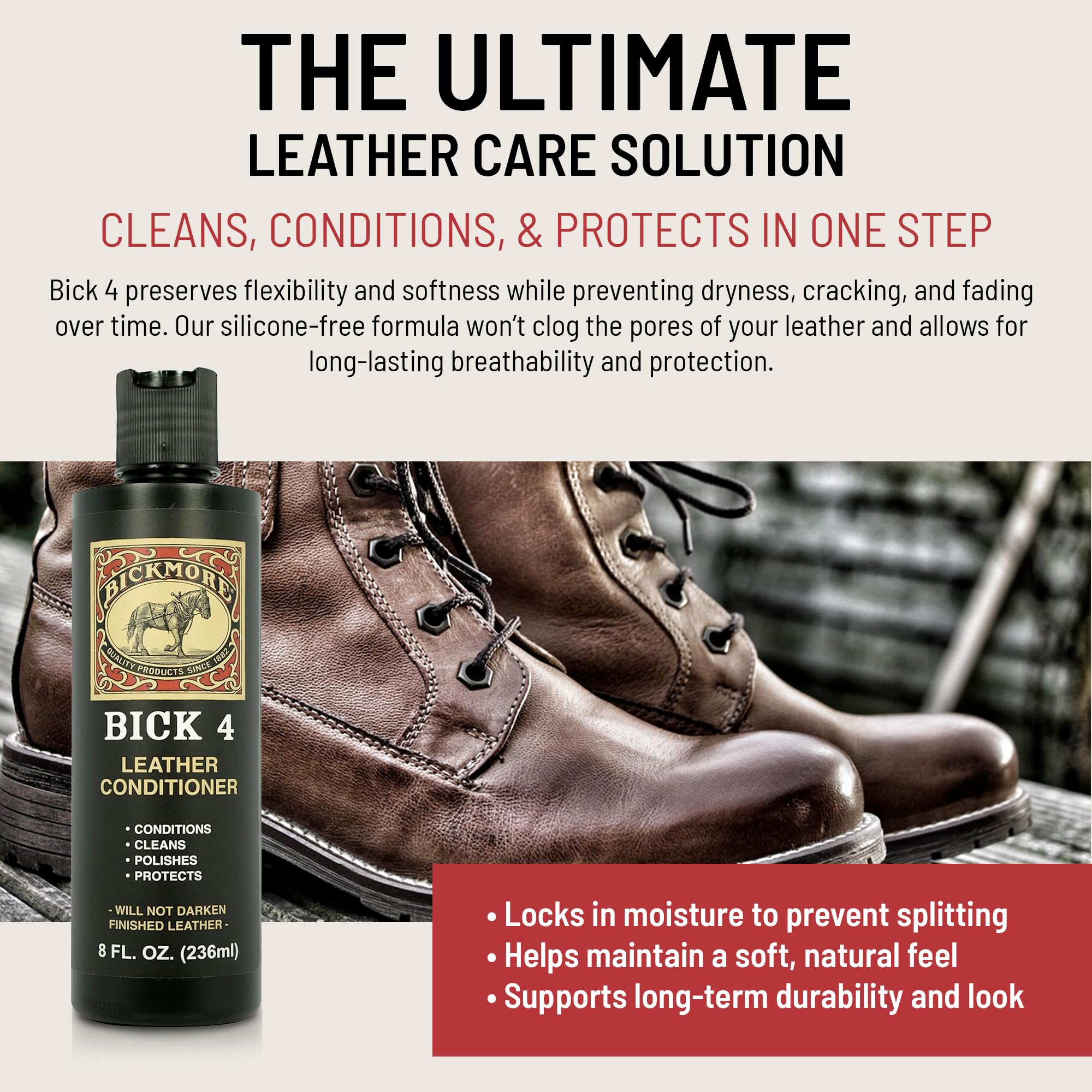 Bickmore Bick 4 Leather Conditioner soft shine on leather.