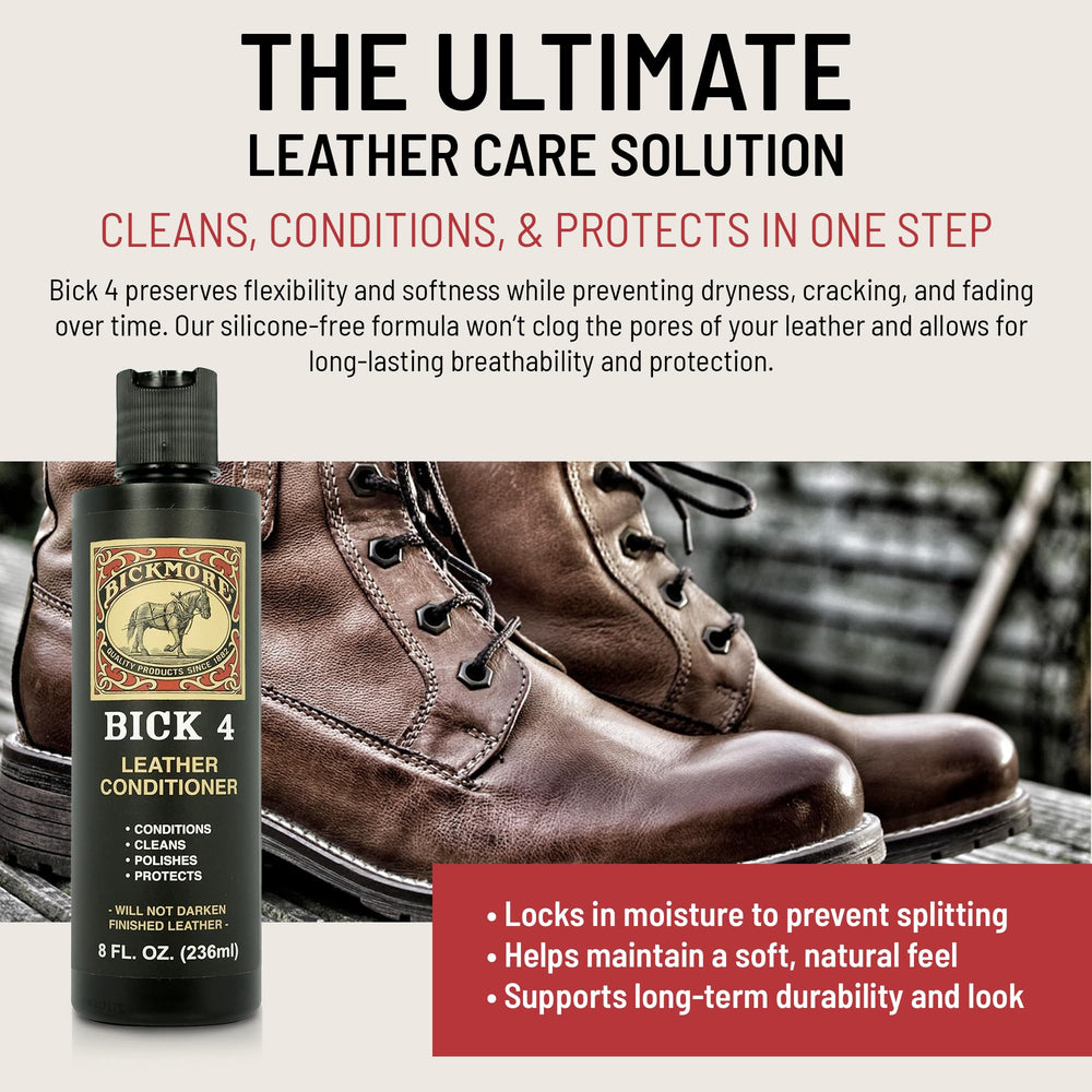 Bickmore Bick 4 Leather Conditioner soft shine on leather.