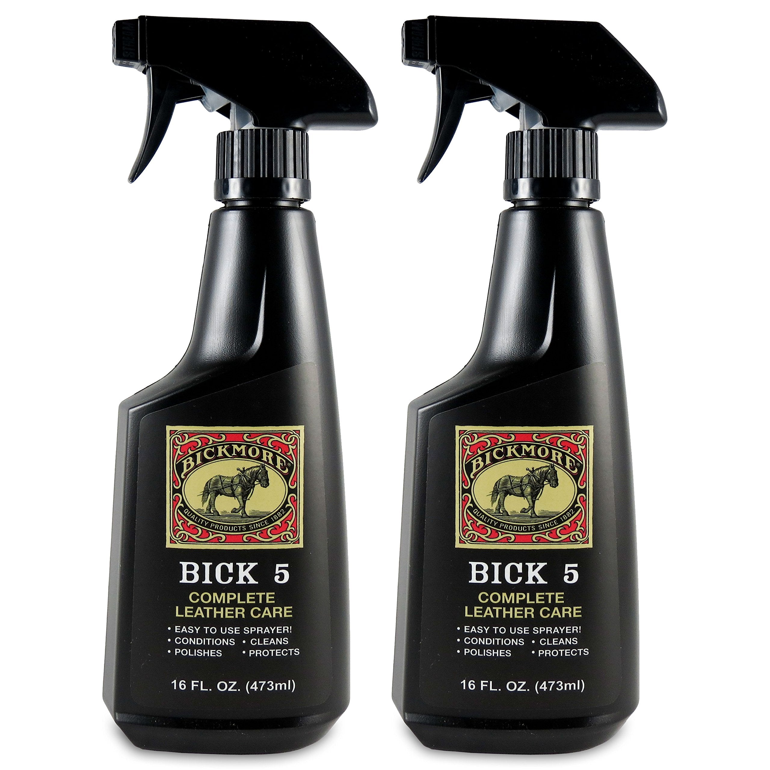 Bick 5 leather cleaner spray bottle applying conditioner to leather.