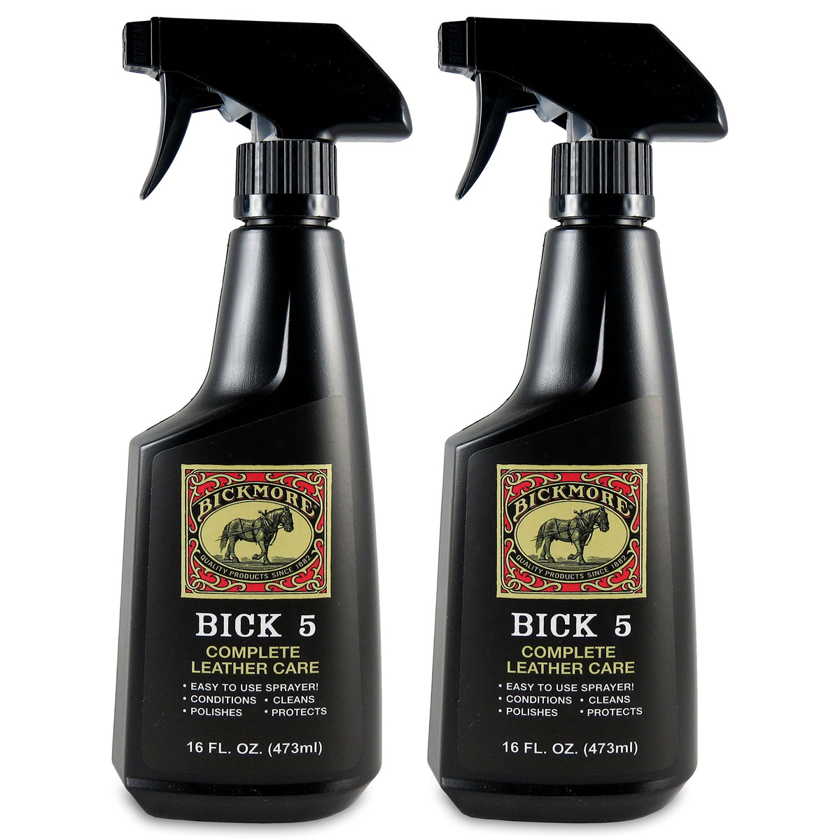 Bick 5 leather cleaner spray bottle applying conditioner to leather.