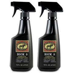 Bick 5 leather cleaner spray bottle applying conditioner to leather.