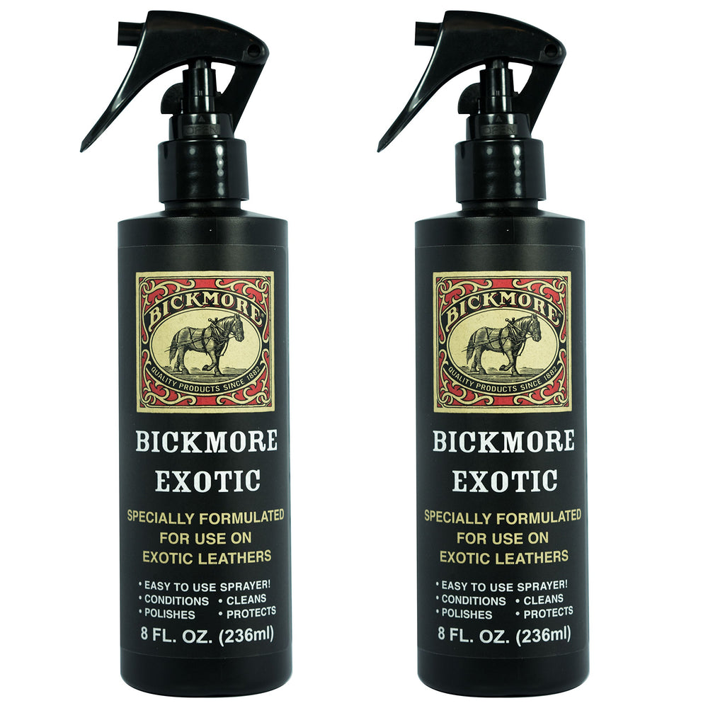Bickmore Exotic 8oz two-pack bottle ready for full leather care.