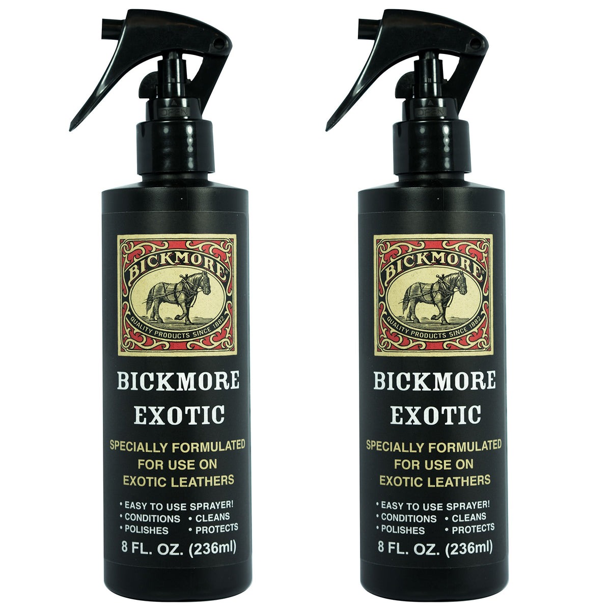 Bickmore Exotic 8oz two-pack bottle ready for full leather care.