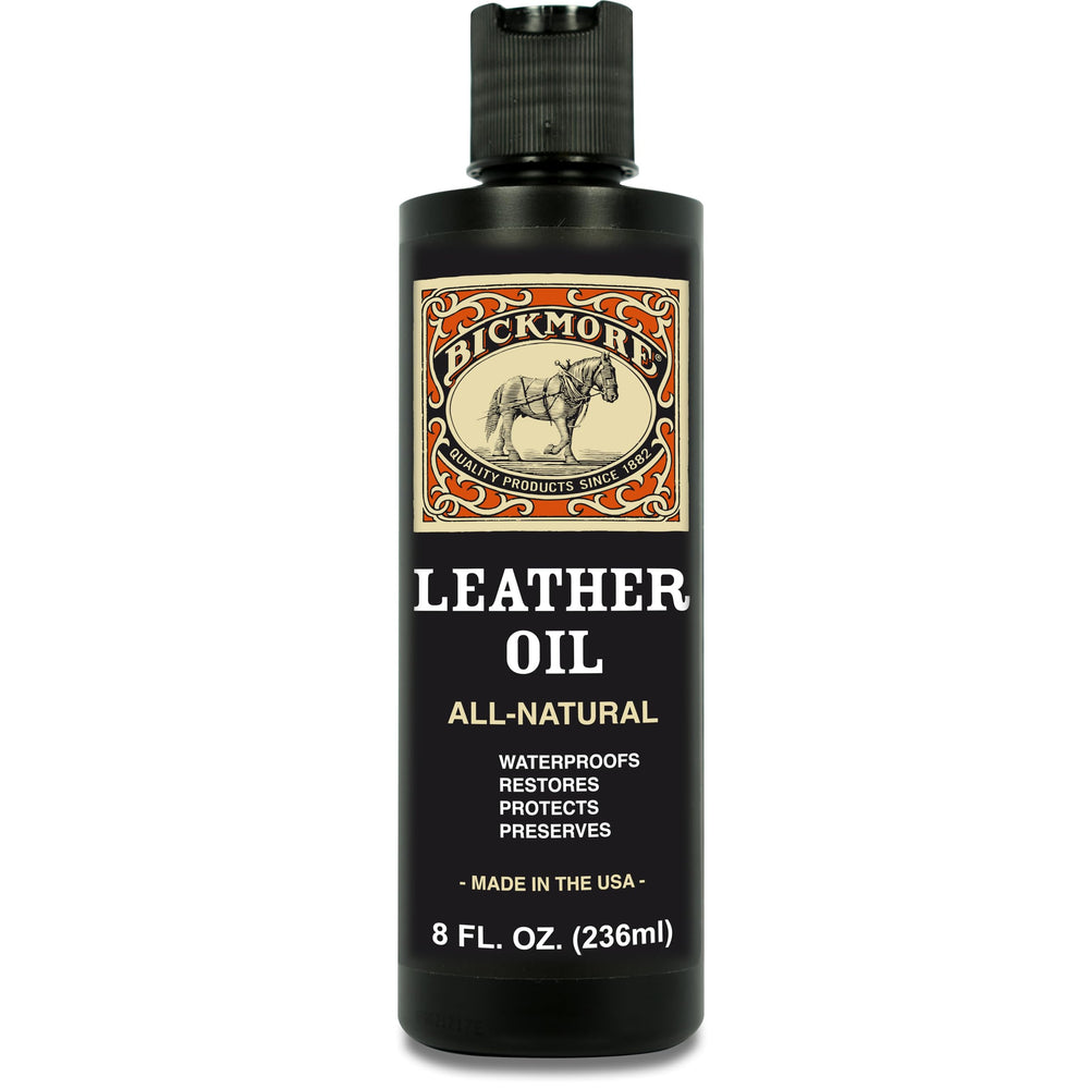 Bickmore Leather Oil bottle view showing easy conditioning and protection.