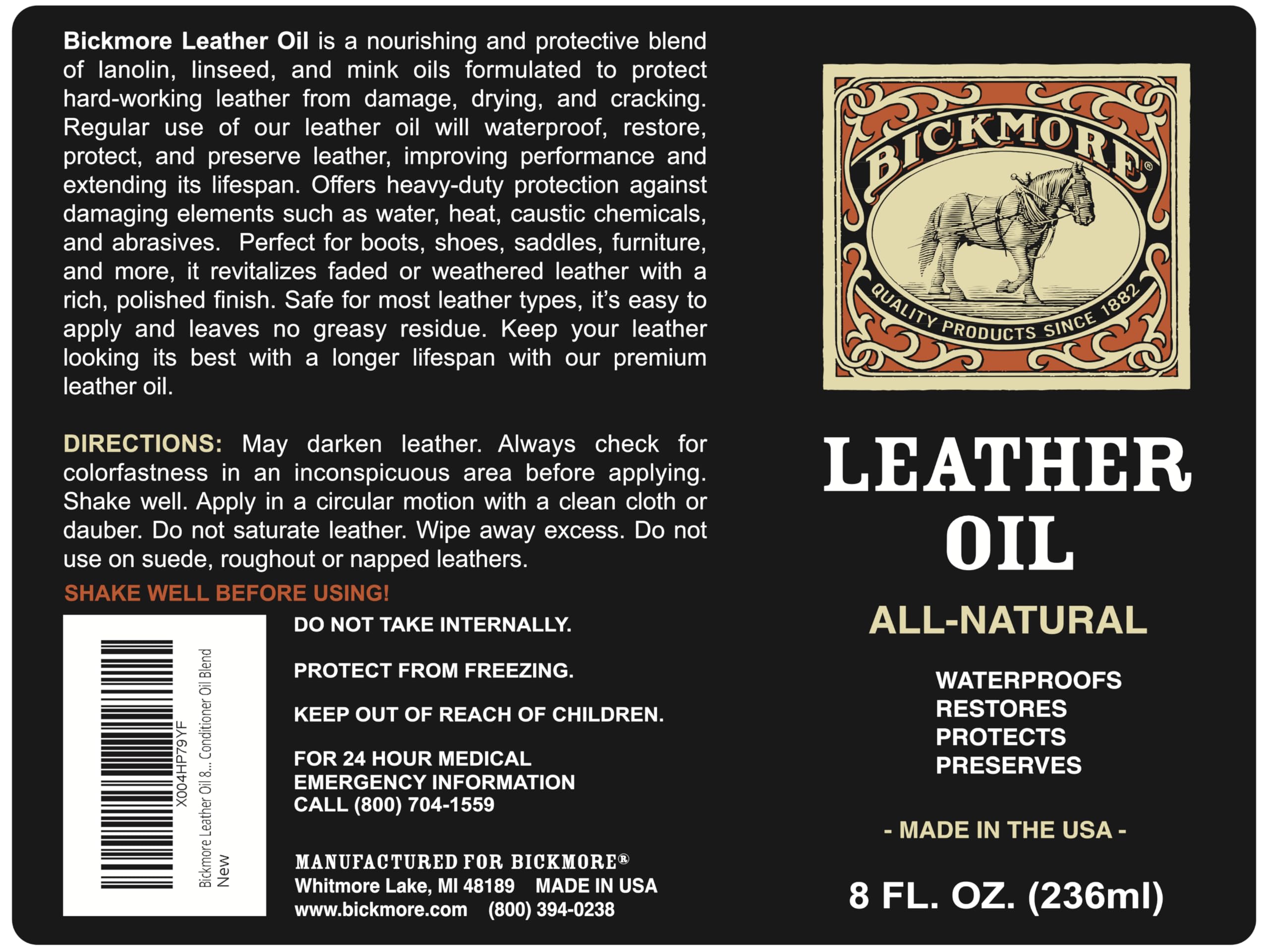 Bickmore Leather Oil on boots restores softness and protection.