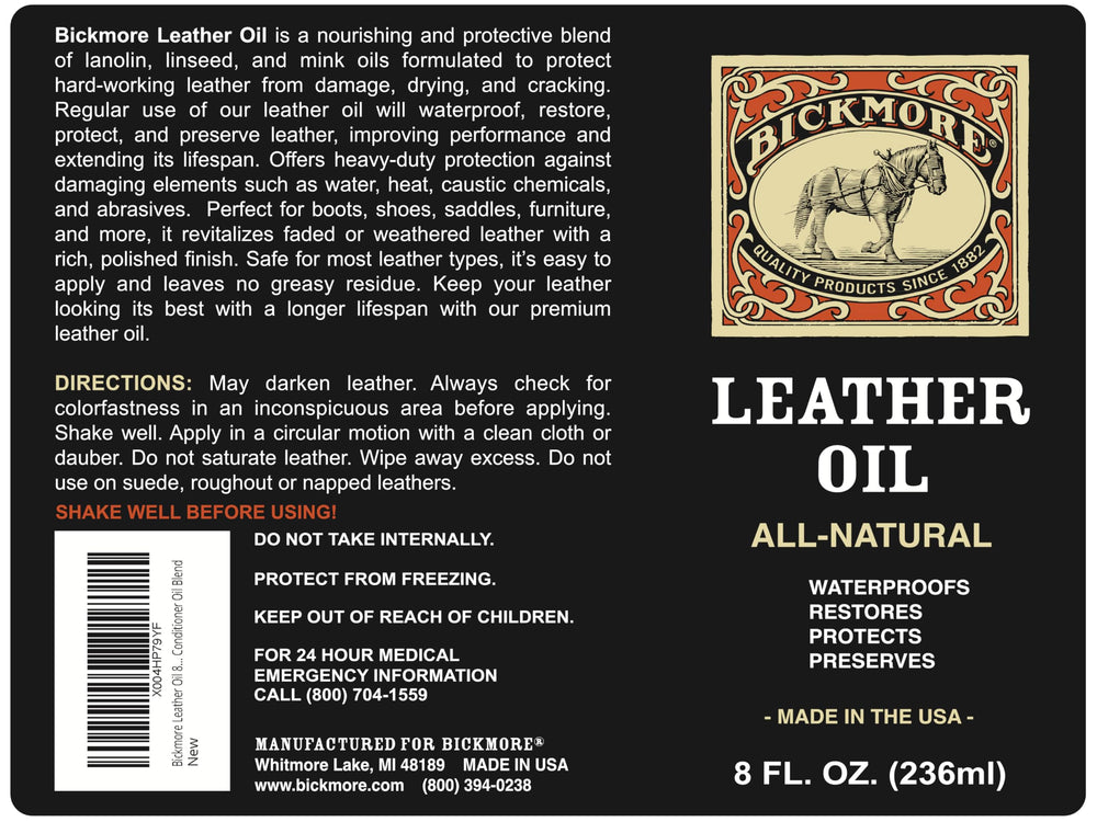 Bickmore Leather Oil on boots restores softness and protection.