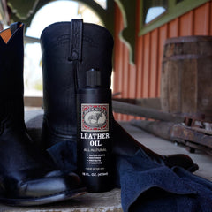 Bickmore Leather Oil on a leather boot for protection and shine.