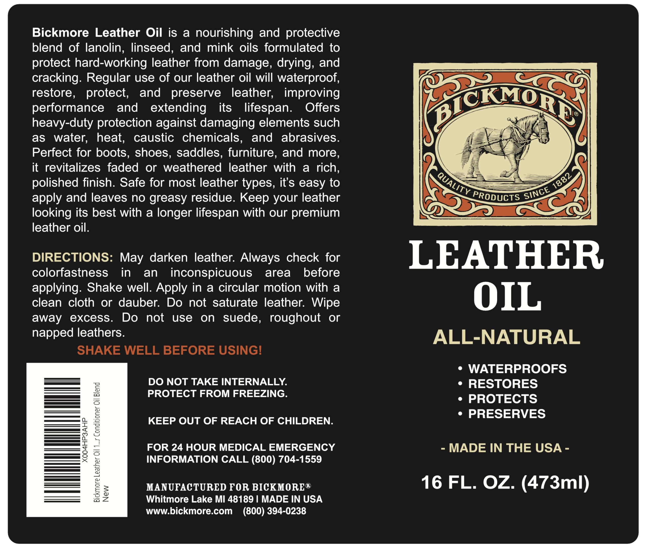 Bickmore Leather Oil restores a worn saddle's suppleness and color.