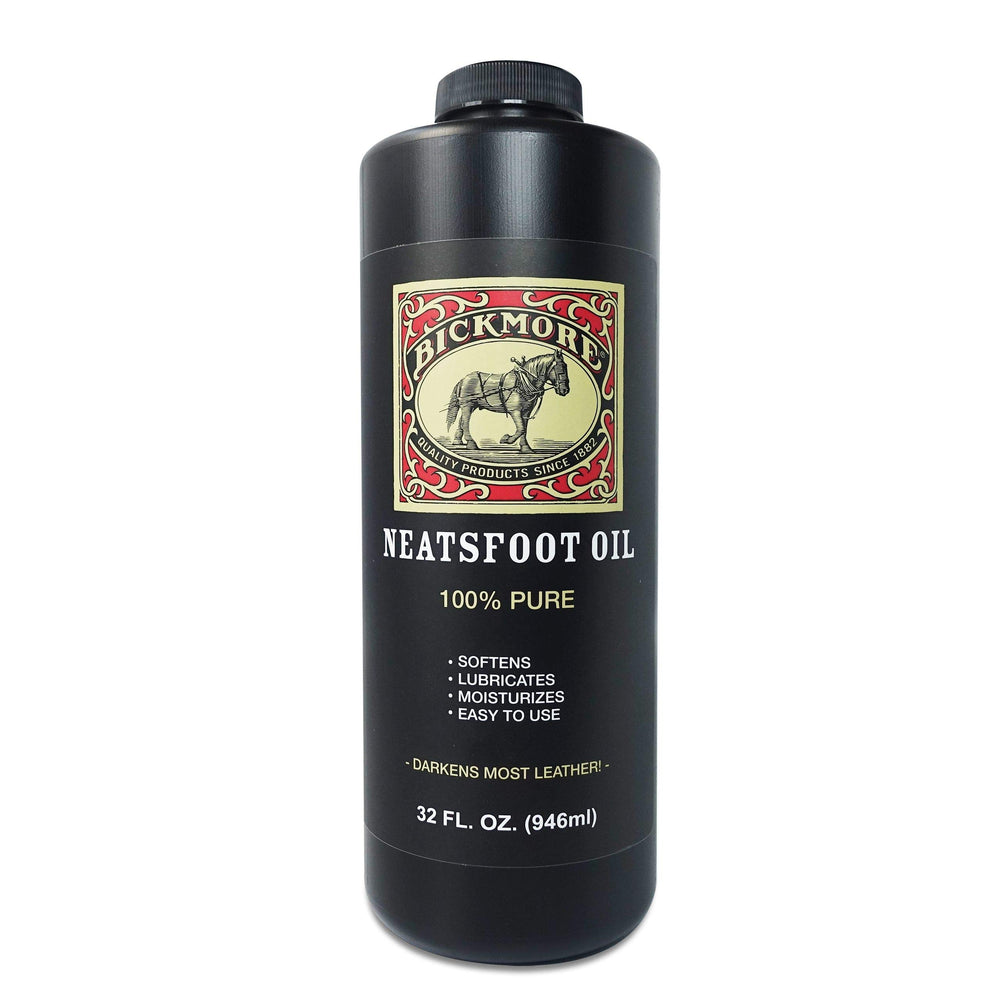 Bickmore Neatsfoot Oil 32oz bottle pouring to condition leather