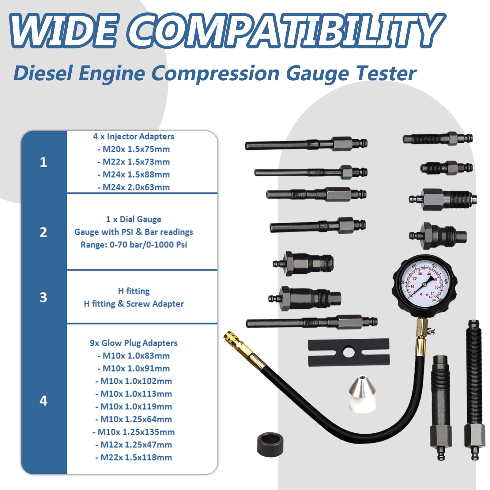 Bicos tester with release valve and flexible hose enables controlled pressure testing.