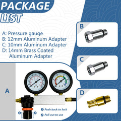 Bicos leak-down tester principle with regulator demonstrates air pressurization