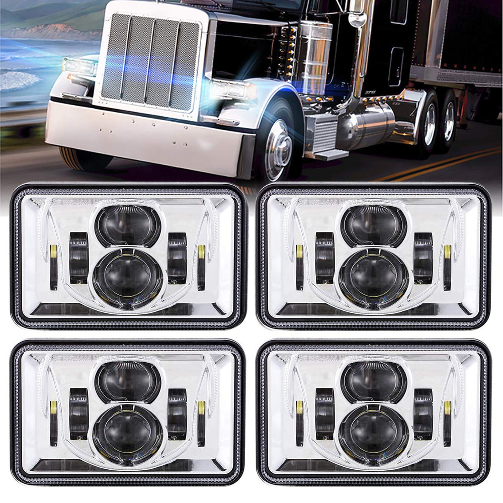 BICYACO 4x6 LED headlights seen from the front with rectangular shape and crisp illumination.