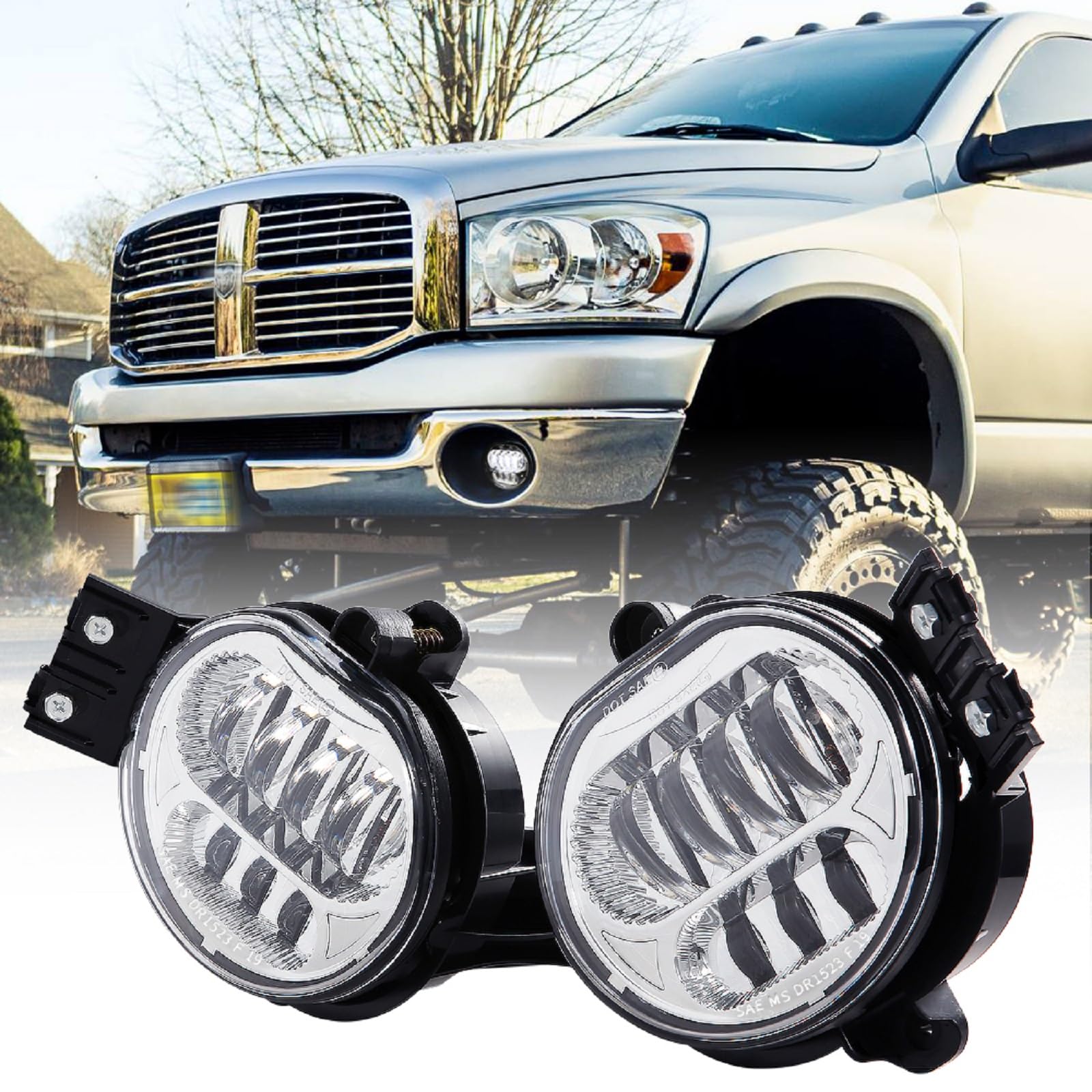 BICYACO LED fog light on Dodge Ram 1500 front bumper for bright, wide beam