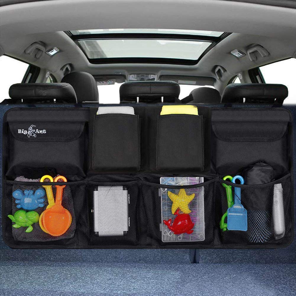 Big Ant back seat trunk organizer with lid keeps groceries secure and organized.