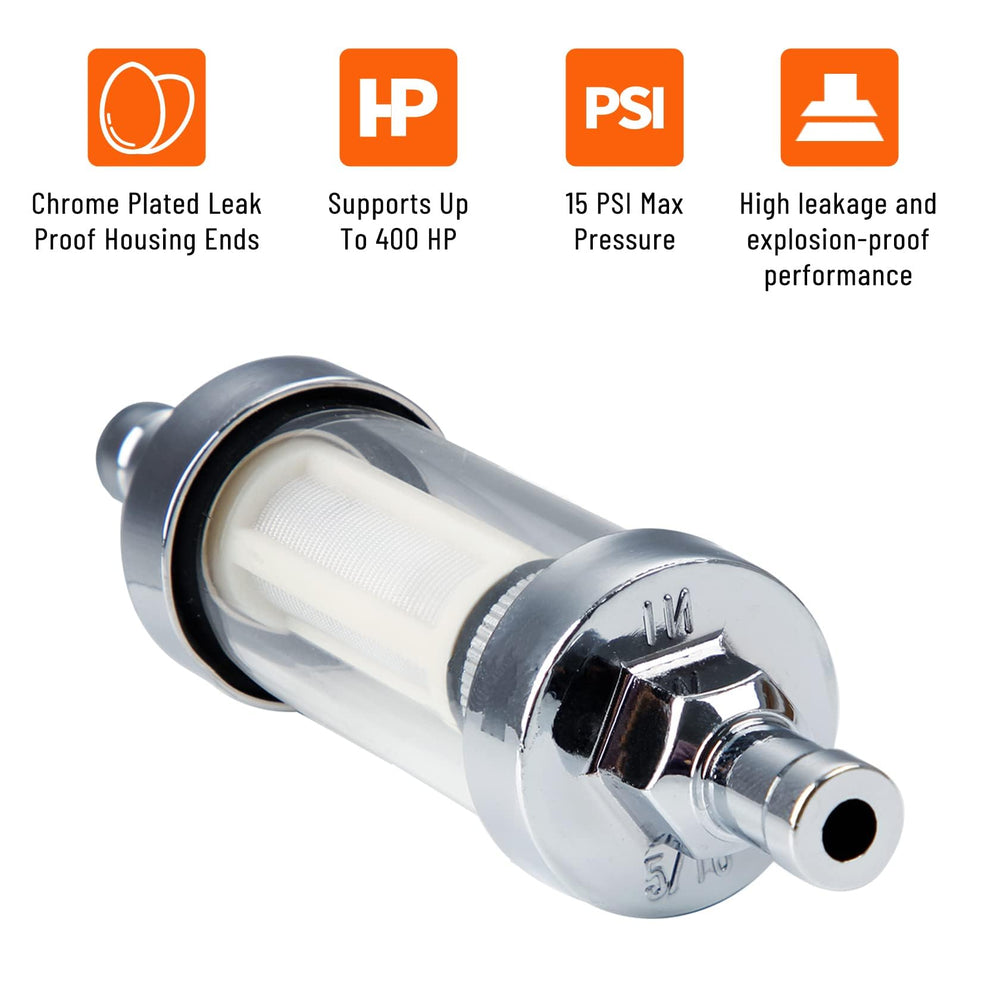 Big Auto Parts inline fuel filter in 5-16 inch hose fit for universal replacement.
