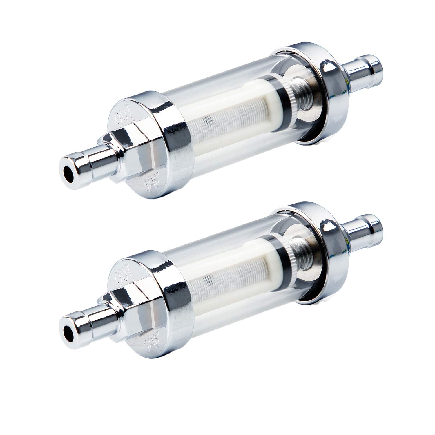 Big Auto Parts inline fuel filter with clear glass view for easy maintenance checks.
