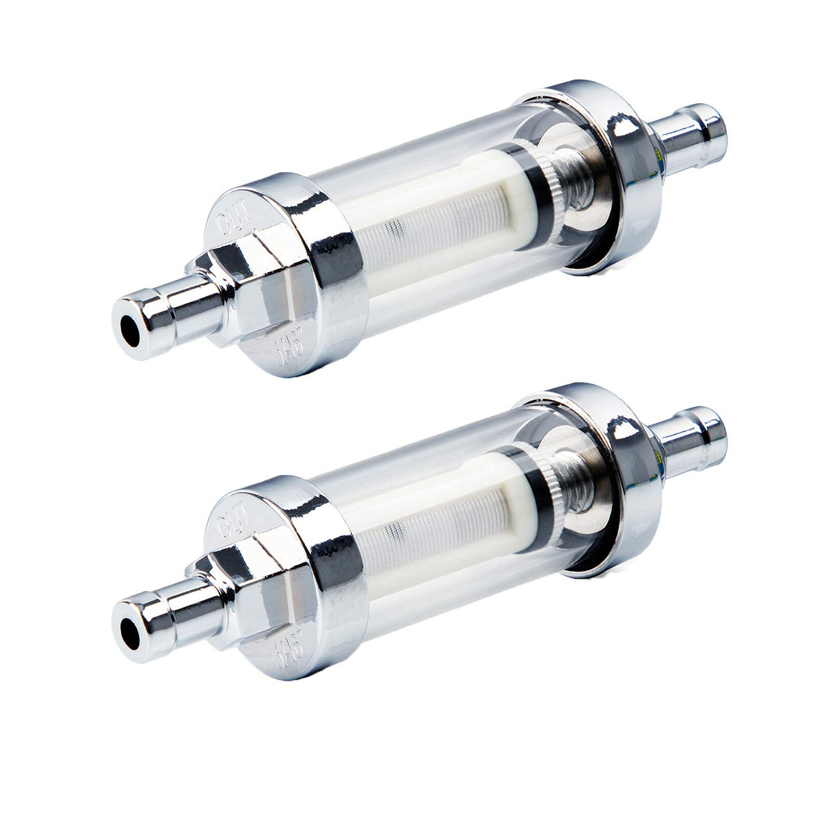 Big Auto Parts inline fuel filter with clear glass view for easy maintenance checks.