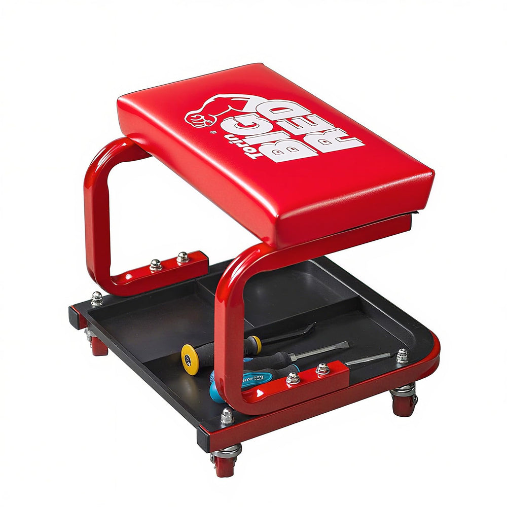 BIG RED rolling creeper seat with cushioned seat for comfortable repairs.