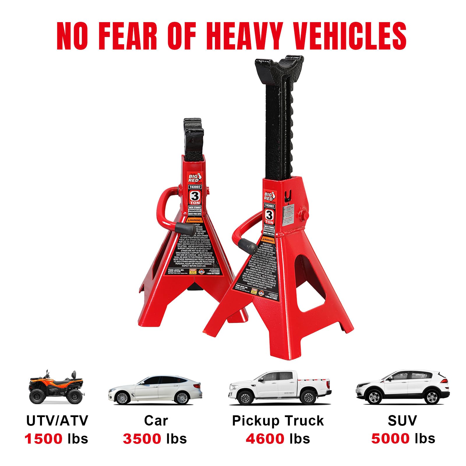 BIG RED 3-ton jack stands with adjustable lock mechanism for secure height.